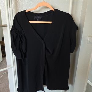 Eloquii Women's Black Blouse with Ruched Sleeves